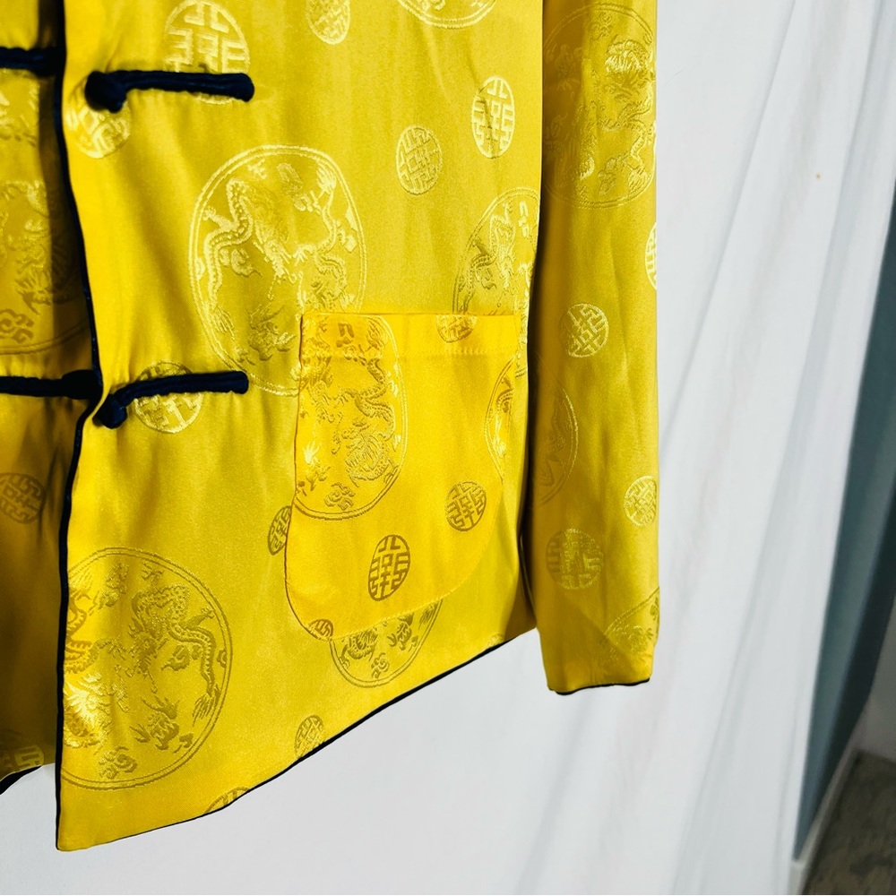 Traditional Chinese Tang Top, Blue and Yellow Reversible Blouse - Picture 7 of 16
